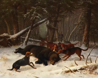 Bear hunt by Wilhelm Reinhardt, 1858 — digital art print download