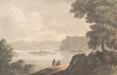 Figures in a Lakeside Romantic Landscape by Роберт Адам, 1787 — digital art print download