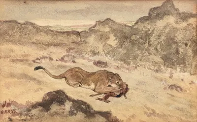 Lion Devouring A Gazelle by Антуан-Луи Барье — digital art print download