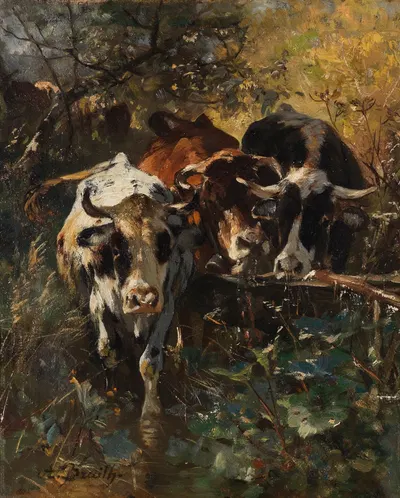 Kühe in der Waldweide by Антон Брайт, 1889 — digital art print download