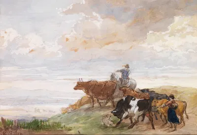 Shepherd scene by Edmond Jean-Baptiste Tschaggeny, 1857-1864 — digital art print download