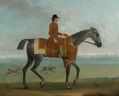 A Grey Racehorse With A Jockey Up Exercising On Newmarket Heath by Джеймс Сеймур — digital art print download