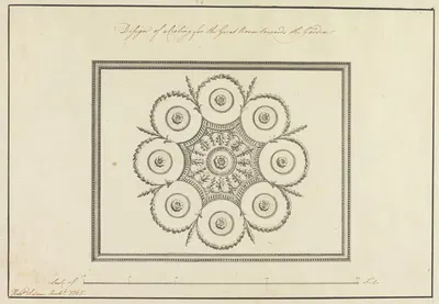 Langford House, Dublin, Ireland: Great Room Ceiling by Роберт Адам, 1765 — digital art print download