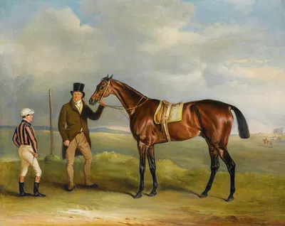 The Marquis Of Cleveland's Chorister, Winner Of The 1831 St. Leger, Held By His Trainer John Smith, With Jockey John…