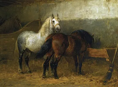 Horses in stable by Отто Эерелман — digital art print download