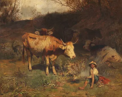 Rast des Hirtenjungen mit seinen Tieren by Отто Геблер, 1866 — digital art print download