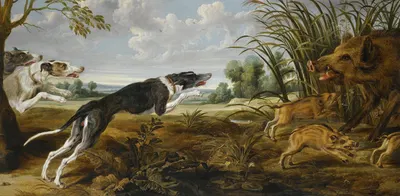 An Extensive Landscape With Three Hounds Surprising A Wild Boar And Its Young by Paul de Vos — digital art print download