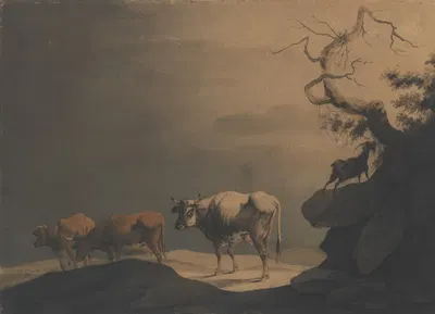 Cows and a Goat in a Landscape by Жан-Батист Пилеман, 1774 — digital art print download