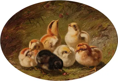 A Brood of Chicks by Артур Фицвильям Тейт, 1865 — digital art print download