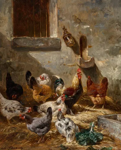 Coq et poules dans la basse-cour by Шарль Эмиль Жак — digital art print download