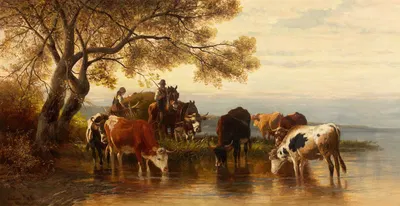 Landscape with Peasants and Cattle by Кристиан Фридрих Мали, 1880 — digital art print download