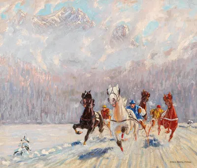 Trabrennen im Winter by Франц Хиенл-Мерре — digital art print download