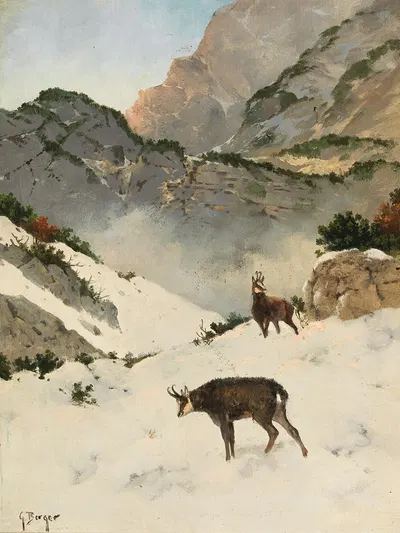 Gämsen im Hochgebirge by Георг Бергер — digital art print download