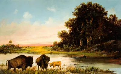 Buffalo by the River by Генри Херман Кросс, 1909 — digital art print download