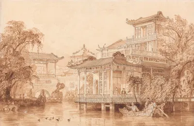 The House of a Chinese Merchant near Canton by Томас Аллом — digital art print download