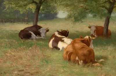 Cows in a Grassy Field by William Henry Howe, 1890 — digital art print download