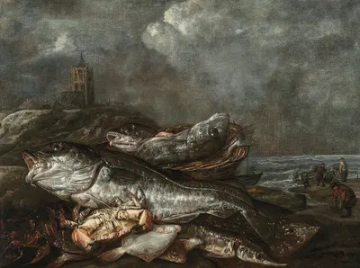 Fish on the beach at Egmond by Авраам ван Бейерен — digital art print download