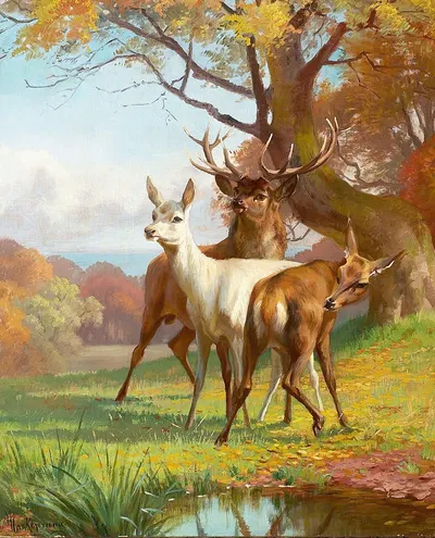 Skovparti med kronvildt by Адольф Маккепранг — digital art print download