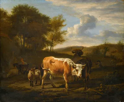 Mountainous Landscape with Cows by Адриан ван де Вельде, 1663 — digital art print download