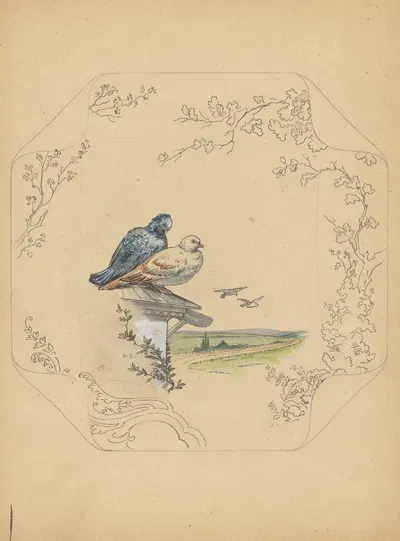 Ontwerp voor bord van het model ‘Square’ met duiven by Albert Louis Dammouse — digital art print download