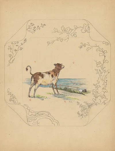 Ontwerp voor bord van het model ‘Square’ met koeien aan zee by Albert Louis Dammouse — digital art print download