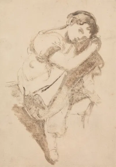 Study of a Young Girl Resting her Head on her Knee by Томас Баркер — digital art print download