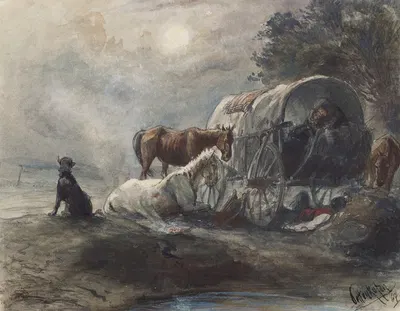 Übernachtung im Planwagen by Август фон Петтенкофен, 1867 — digital art print download