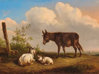 A Donkey and Goats on a Country Road by Южен Жозеф Вербокховен — digital art print download