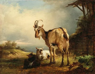 A Goat with two Kids by Фридрих Август Маттиас Гаурманн — digital art print download