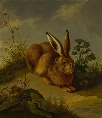 A hare among plants and grasses by Немецкая школа — digital art print download