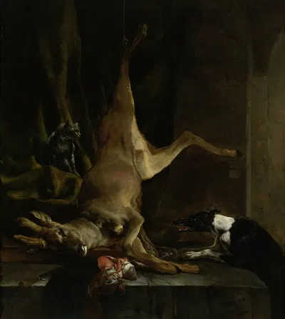 A Dog and a Cat near a partially disembowelled Deer by Ян Баптист Виникс, 1645 - 1660 — digital art print download