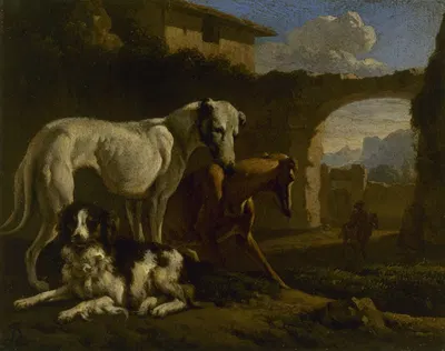 Epagneul et lévriers by Johan le Ducq, 1650 - 1676 — digital art print download