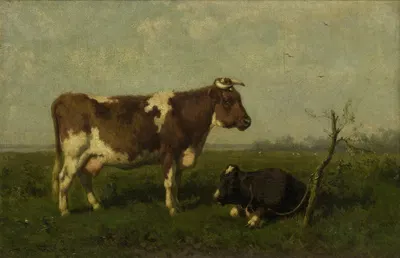 A Cow with her Calf in a Meadow by Jan Vrolijk, 1879 — digital art print download