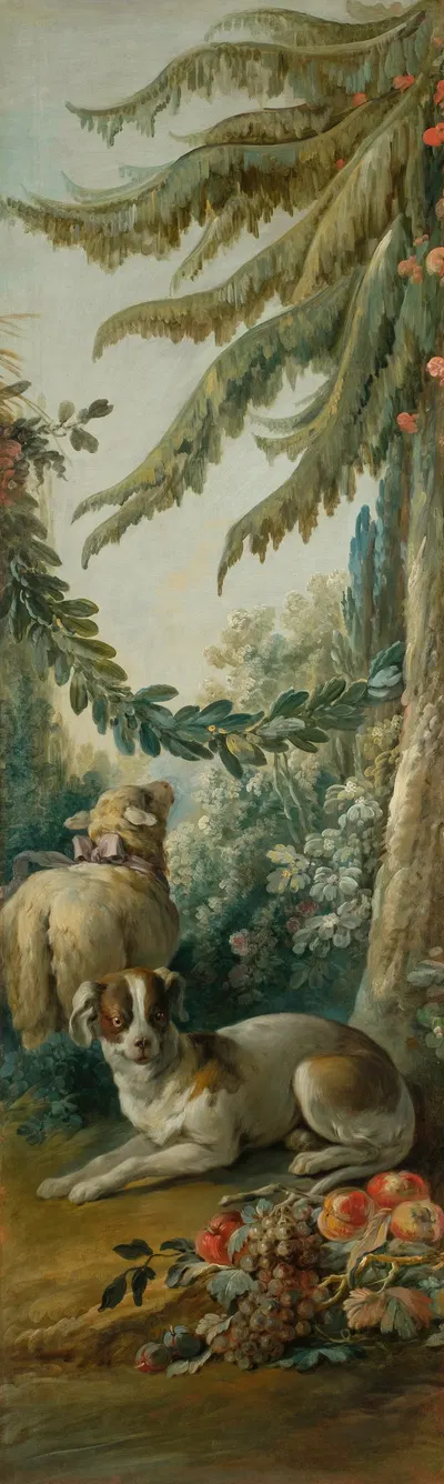Chien et mouton dans un paysage by Жан-Батист Уэ, 1765 - 1770 — digital art print download