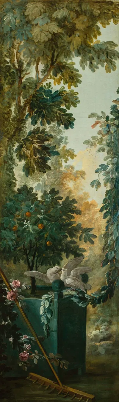 Deux colombes se becquetant dans un paysage by Жан-Батист Уэ, 1765 - 1770 — digital art print download