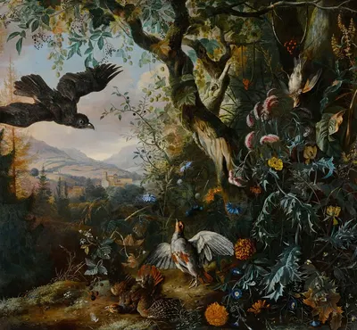 Landscape with drugged Birds in the Flower and Underbrush of the Wood by Маттиас Витус, 1660 — digital art print download