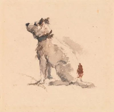 A Terrier, Sitting, Facing Left by Peter DeWint — digital art print download