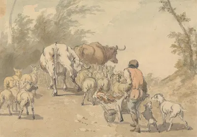Drove of Sheep and Cows by Роберт Хиллс — digital art print download
