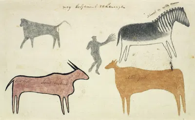 Copies of San rock paintings depicting creatures by Robert Jacob Gordon, 1777 — digital art print download
