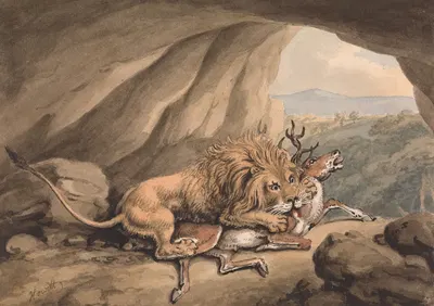 Lion Attacking a Stag by Samuel Howitt — digital art print download