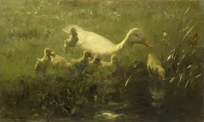 Witte eend met kiekens by Виллем Марис, 1880 - 1910 — digital art print download