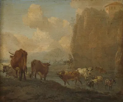 Livestock by a River by Виллем Ромейн, 1650 - 1694 — digital art print download