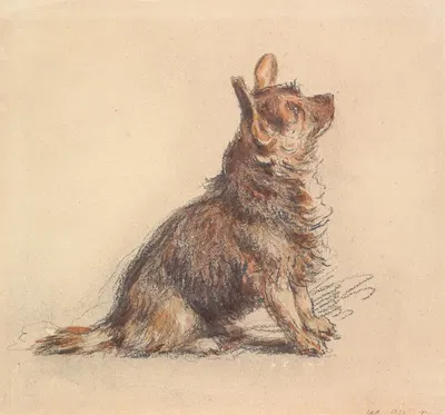 A Terrier Sitting, Looking Up to Right by Уильям Генри Хант — digital art print download