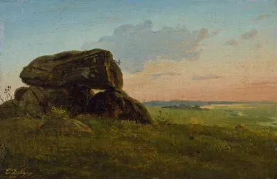 Evening landscape with a dolmen. Study by Carlo Dalgas, 1844 — digital art print download