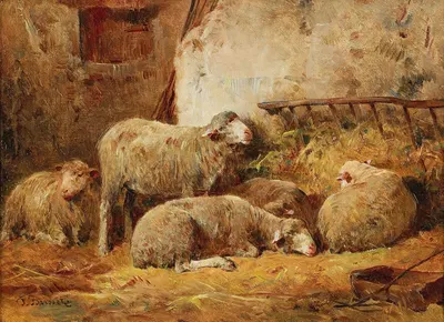 Small Stable Scene with Sheep by Феликс Сатурнин Бриссо де Варвиль — digital art print download