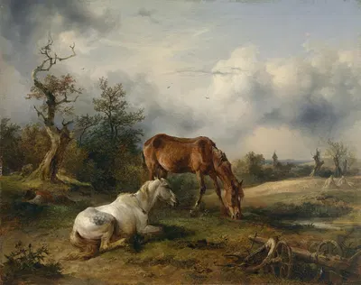 Schimmel und Fuchs auf der Weide by Фридрих Август Маттиас Гаурманн, c1825 — digital art print download