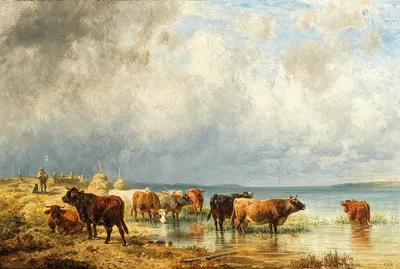 Herde mit Schafen am See by Фридрих Вольц, 1872 — digital art print download
