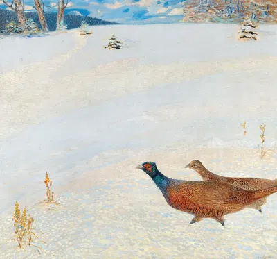 Pheasants in a Winter Landscape by Hugo Baar — digital art print download
