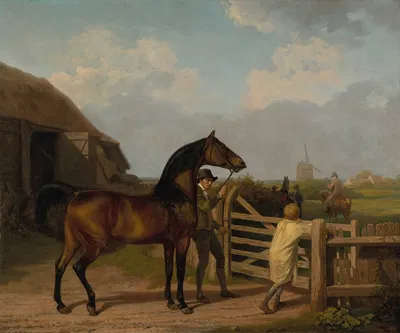 Bay Ascham, a stallion, led through a gate to a mare by Jacques-Laurent Agasse — digital art print download