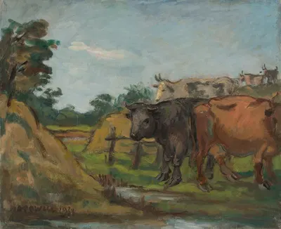 Three cows by a river by Вацлав Вансович, 1938 — digital art print download